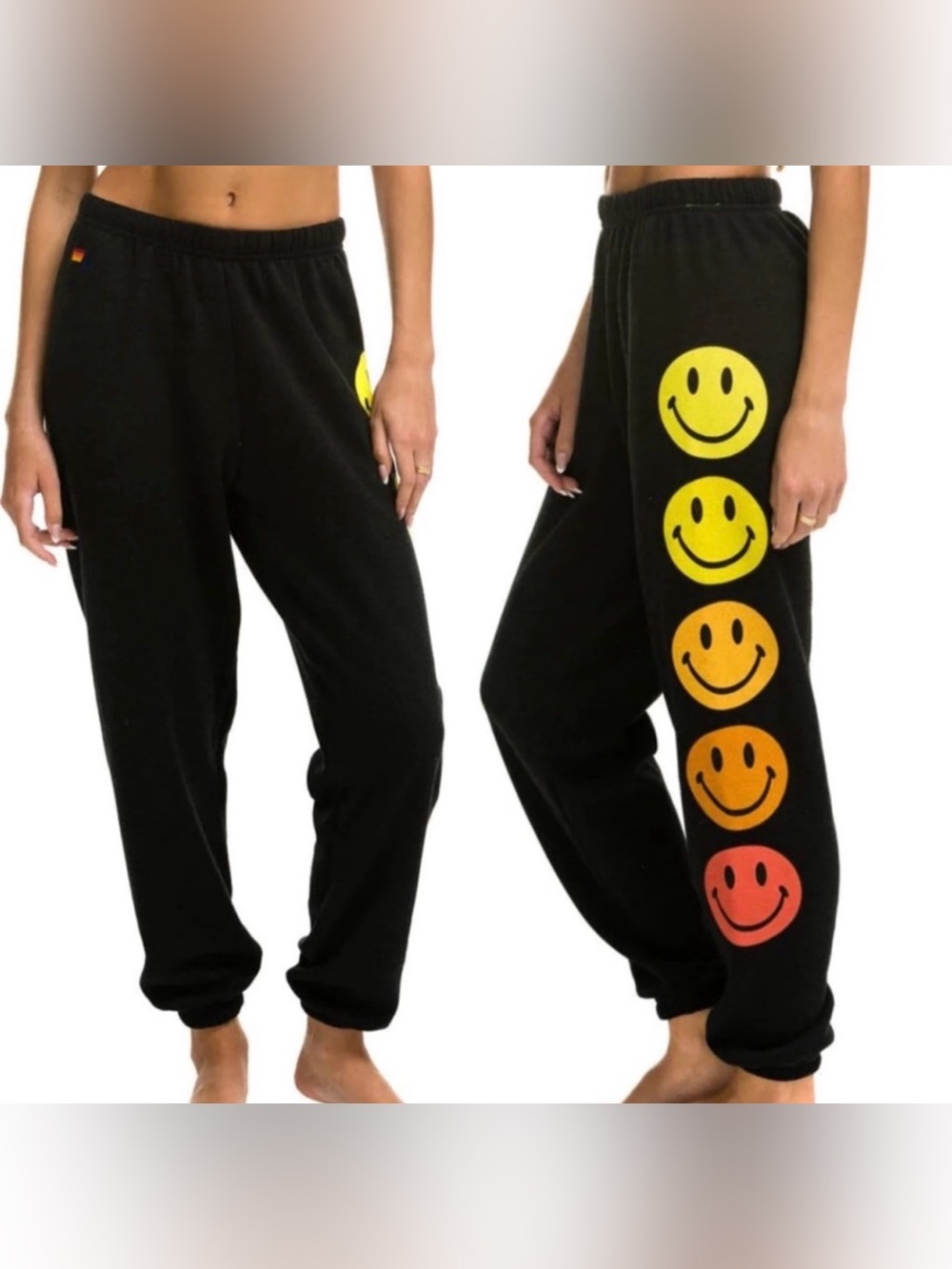 Aviator Nation Black Smiley Sunset Graphic Sweatpants - Size Medium
